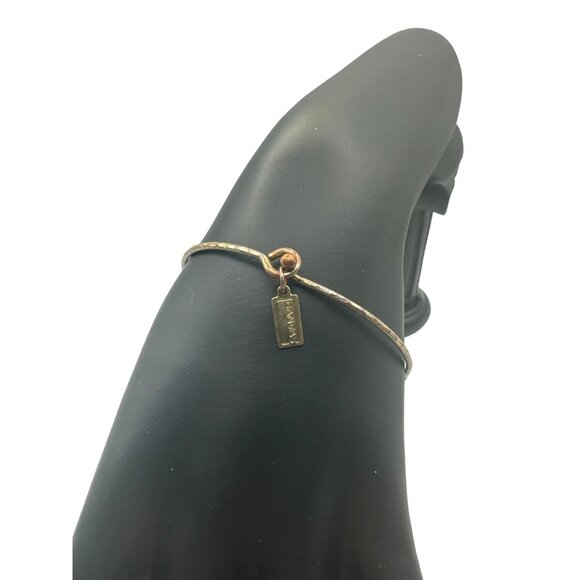 Canvas Wrapped Wire Gold and Silver Tone Beaded Glass Hook Bangle Bracelet - Picture 3 of 6